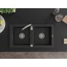 Mexen Mario évier en granit 2 bacs 820 x 436 mm, noir/argent métallique, siphon chromé - 6504822000-73