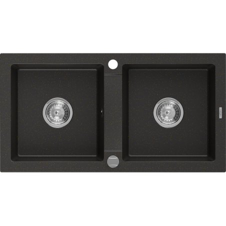 Mexen Mario évier en granit 2 bacs 820 x 436 mm, noir/or métallisé, siphon chromé - 6504822000-75