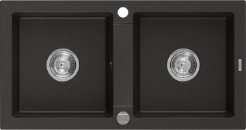Mexen Mario évier en granit 2 bacs 820 x 436 mm, noir/or métallisé, siphon chromé - 6504822000-75