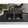 Mexen Mario évier en granit à 2 cuves 820 x 436 mm, noir/métallique doré, siphon chromé - 6504822000-75