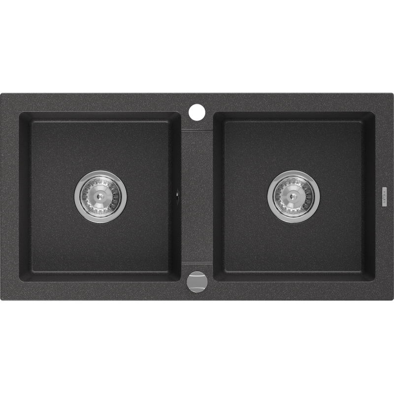 Mexen Mario évier en granit à 2 cuves 820 x 436 mm, Noir moucheté - 6504822000-76