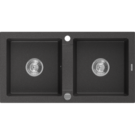 Mexen Mario évier en granit à 2 cuves 820 x 436 mm, Noir moucheté - 6504822000-76