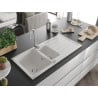 Mexen Andres évier en granit 1,5 bac avec égouttoir 1000 x 500 mm, blanc, siphon chromé - 6515101510-20