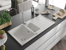 Mexen Andres évier en granit à 1,5 cuvette avec égouttoir 1000 x 500 mm, Blanc - 6515101510-20