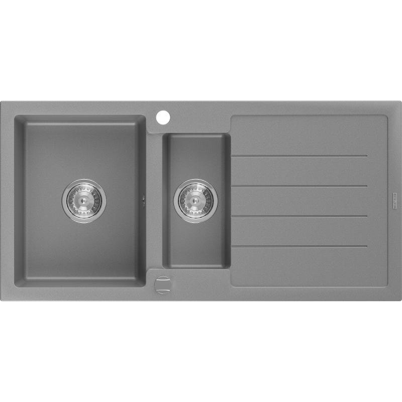 Mexen Andres évier en granit 1,5 bac avec égouttoir 1000 x 500 mm, gris, siphon chromé - 6515101510-71