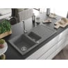 Mexen Andres évier en granit 1,5 bac avec égouttoir 1000 x 500 mm, gris, siphon chromé - 6515101510-71