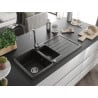 Mexen Andres évier en granit 1,5 bac avec égouttoir 1000 x 500 mm, noir/métallique doré, siphon chromé - 6515101510-75