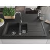 Mexen Andres évier en granit 1,5 bac avec égouttoir 1000 x 500 mm, noir moucheté, siphon chromé - 6515101510-76