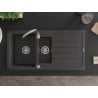 Mexen Andres évier en granit 1,5 bac avec égouttoir 1000 x 500 mm, noir moucheté, siphon chromé - 6515101510-76