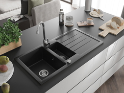 Mexen Andres évier en granit à 1,5 cuvette avec égouttoir 1000 x 500 mm, Noir - 6515101510-77