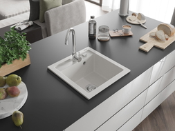 Mexen Vito évier en granit 1 bac 520 x 490 mm, blanc, siphon chromé - 6503521000-20