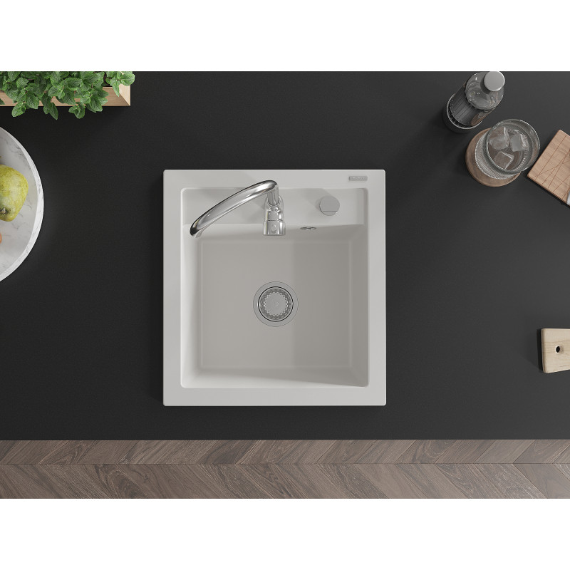 Mexen Vito évier en granit 1 bac 520 x 490 mm, blanc, siphon chromé - 6503521000-20