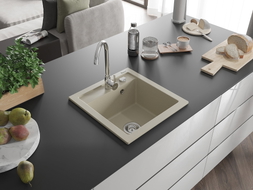 Mexen Vito évier en granit 1 bac 520 x 490 mm, beige, siphon chromé - 6503521000-69