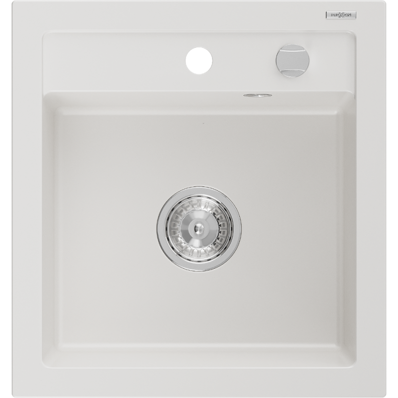 Mexen Vito évier de cuisine en granit 1 bac 520 x 490 mm, blanc, siphon chromé - 6503521000-20