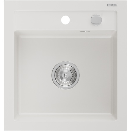 Mexen Vito évier de cuisine en granit 1 bac 520 x 490 mm, blanc, siphon chromé - 6503521000-20
