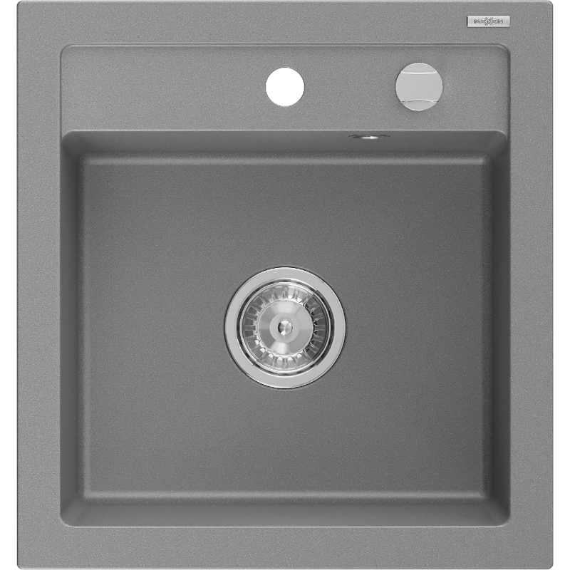 Mexen Vito évier en granit 1-bac 520 x 490 mm, gris, siphon chromé - 6503521000-71