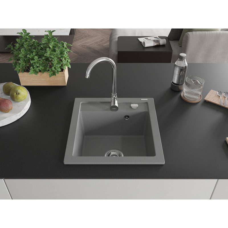 Mexen Vito évier en granit à 1 bac 520 x 490 mm, gris, siphon chromé - 6503521000-71
