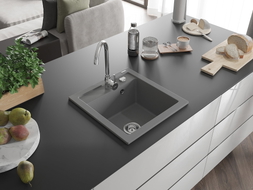 Mexen Vito évier en granit à 1 bac 520 x 490 mm, gris, siphon chromé - 6503521000-71