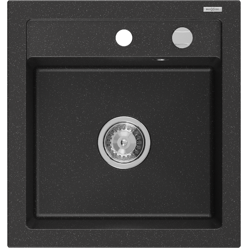 Mexen Vito évier en granit 1 bac 520 x 490 mm, noir/métallisé argent, siphon chromé - 6503521000-73