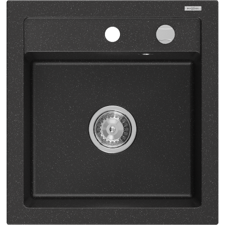 Mexen Vito évier en granit 1 bac 520 x 490 mm, noir/métallisé argent, siphon chromé - 6503521000-73