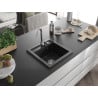 Mexen Vito évier en granit 1 bac 520 x 490 mm, noir/métallisé argent, siphon chromé - 6503521000-73