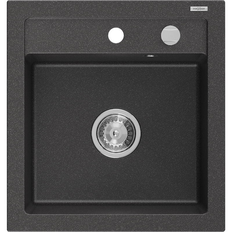 Mexen Vito évier en granit 1 bac 520 x 490 mm, noir moucheté, siphon chromé - 6503521000-76