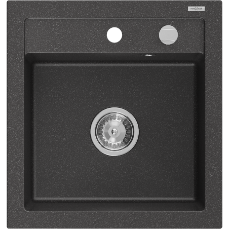 Mexen Vito évier en granit 1 bac 520 x 490 mm, noir moucheté, siphon chromé - 6503521000-76