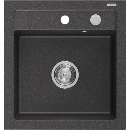 Mexen Vito évier en granit à 1 bac 520 x 490 mm, noir moucheté, siphon chromé - 6503521000-76