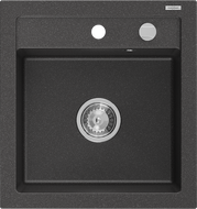 Mexen Vito évier en granit à 1 bac 520 x 490 mm, noir moucheté, siphon chromé - 6503521000-76