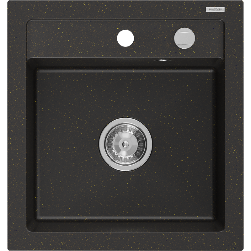 Mexen Vito évier en granit 1 bac 520 x 490 mm, noir/or métallisé, siphon chromé - 6503521000-75