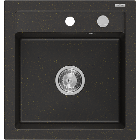 Mexen Vito évier en granit 1 bac 520 x 490 mm, noir/doré métallique, siphon chromé - 6503521000-75