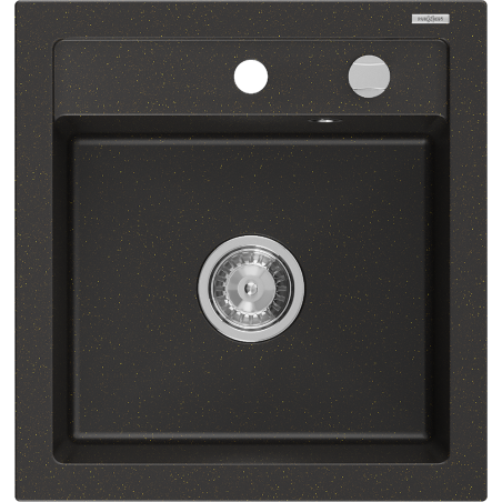 Mexen Vito évier en granit 1 bac 520 x 490 mm, noir/or métallisé, siphon chromé - 6503521000-75