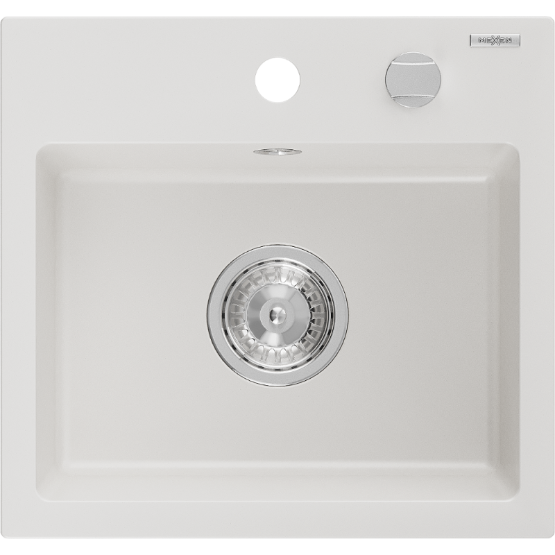 Mexen Milo évier en granit 1 bac 435 x 410 mm, blanc, siphon chromé - 6505441000-20