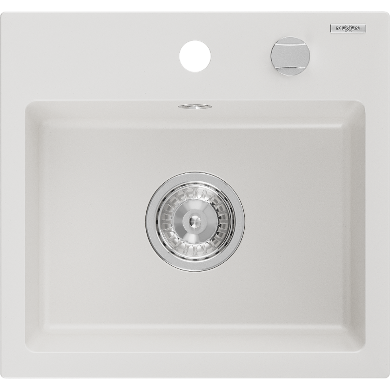 Mexen Milo évier en granit à 1 cuve 435 x 410 mm, blanc, siphon chromé - 6505441000-20
