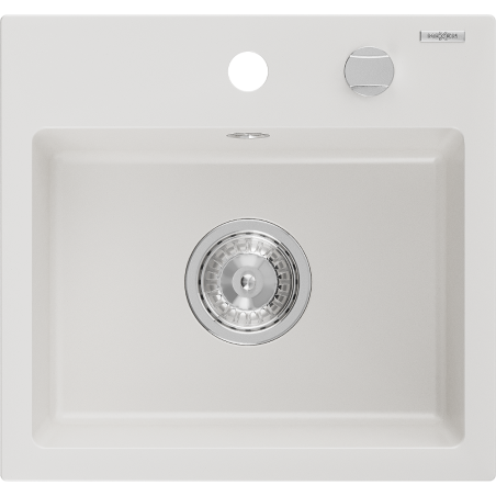 Mexen Milo évier en granit 1 bac 435 x 410 mm, blanc, siphon chromé - 6505441000-20