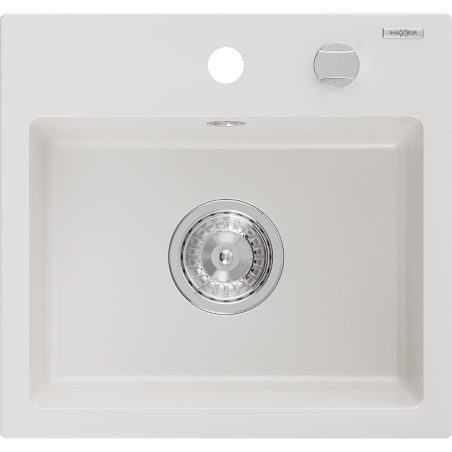 Mexen Milo évier en granit à 1 cuve 435 x 410 mm, blanc, siphon chromé - 6505441000-20