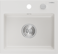 Mexen Milo évier en granit à 1 cuve 435 x 410 mm, blanc, siphon chromé - 6505441000-20