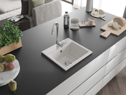 Mexen Milo évier en granit à 1 cuve 435 x 410 mm, blanc, siphon chromé - 6505441000-20