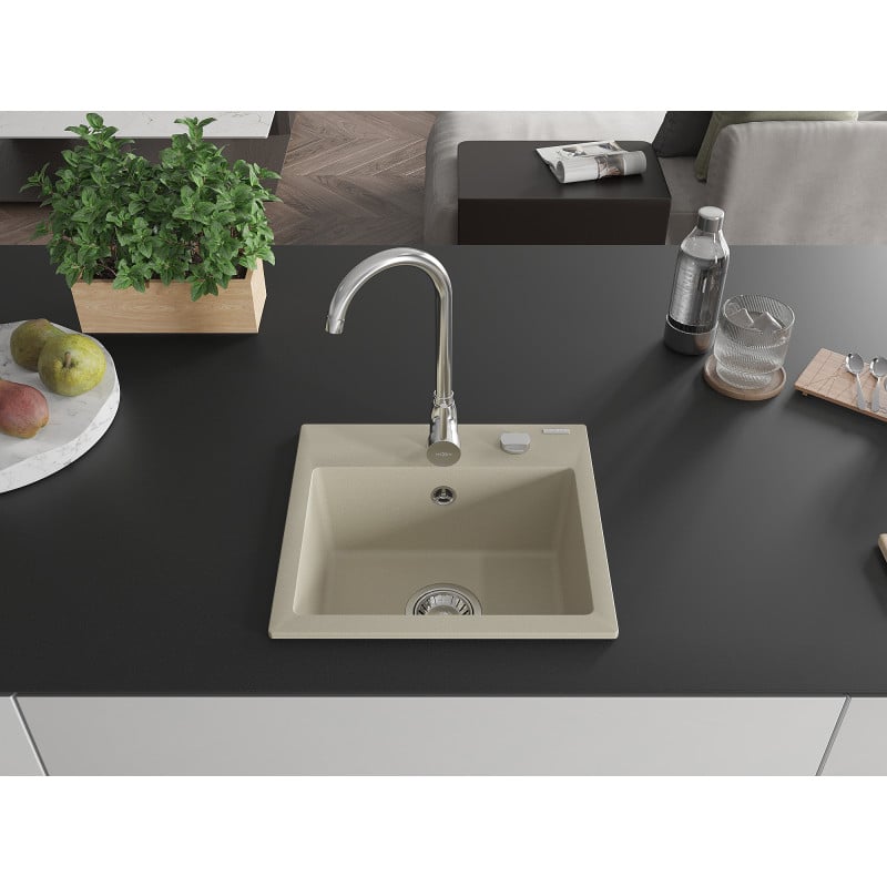 Mexen Milo évier en granit 1 bac 435 x 410 mm, beige, siphon chromé - 6505441000-69