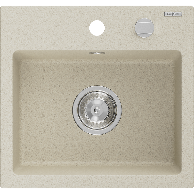 Mexen Milo évier en granit 1 bac 435 x 410 mm, beige, siphon chromé - 6505441000-69