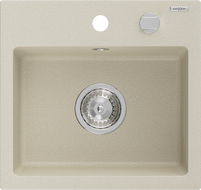 Mexen Milo évier en granit 1 bac 435 x 410 mm, beige, siphon chromé - 6505441000-69