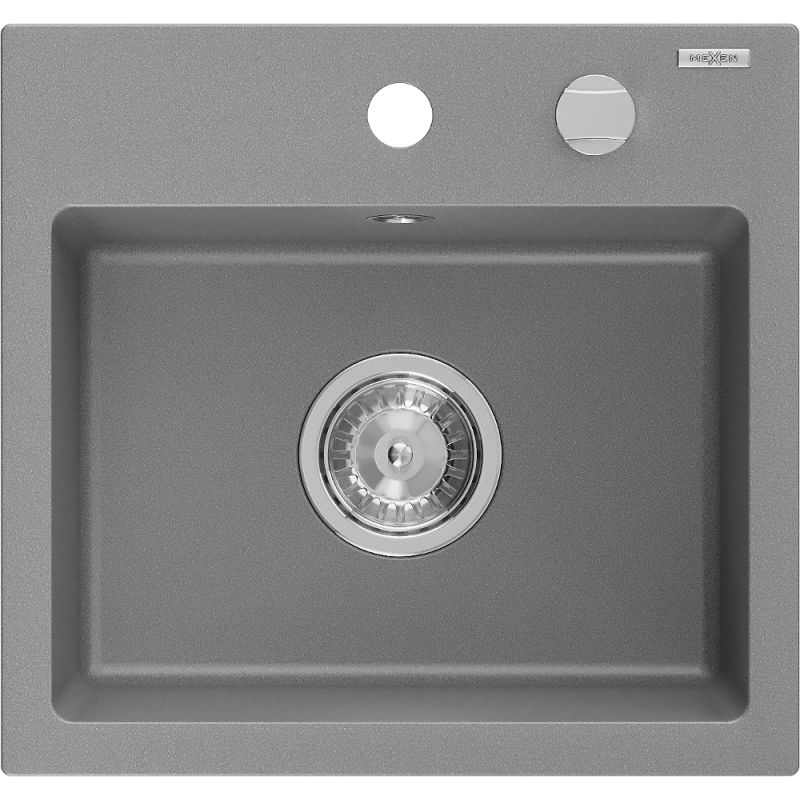 Mexen Milo évier en granit 1 bac 435 x 410 mm, gris, siphon chromé - 6505441000-71