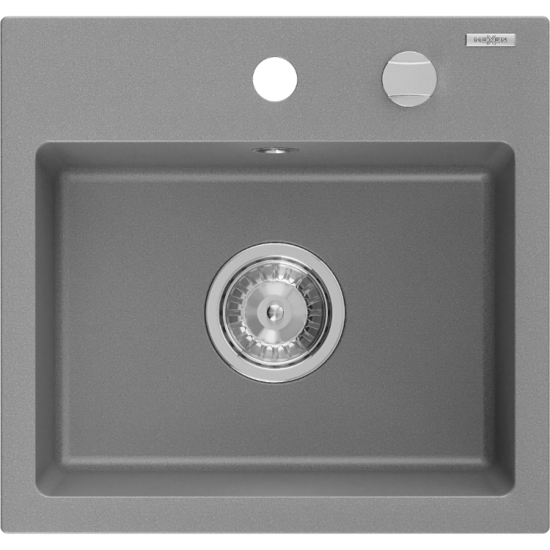 Mexen Milo évier en granit à 1 bac 435 x 410 mm, gris, siphon chromé - 6505441000-71