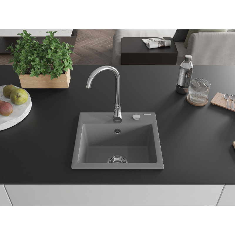 Mexen Milo évier en granit à 1 bac 435 x 410 mm, gris, siphon chromé - 6505441000-71