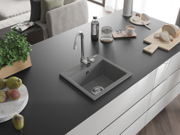 Mexen Milo évier en granit à 1 bac 435 x 410 mm, gris, siphon chromé - 6505441000-71