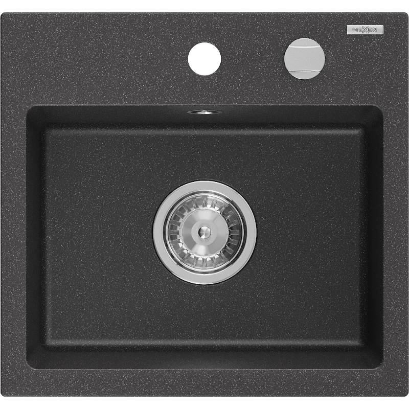 Mexen Milo évier en granit à 1 bac 435 x 410 mm, noir moucheté, siphon chromé - 6505441000-76