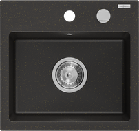 Mexen Milo évier de cuisine en granit à 1 bac 435 x 410 mm, noir/métallique doré, siphon chromé - 6505441000-75