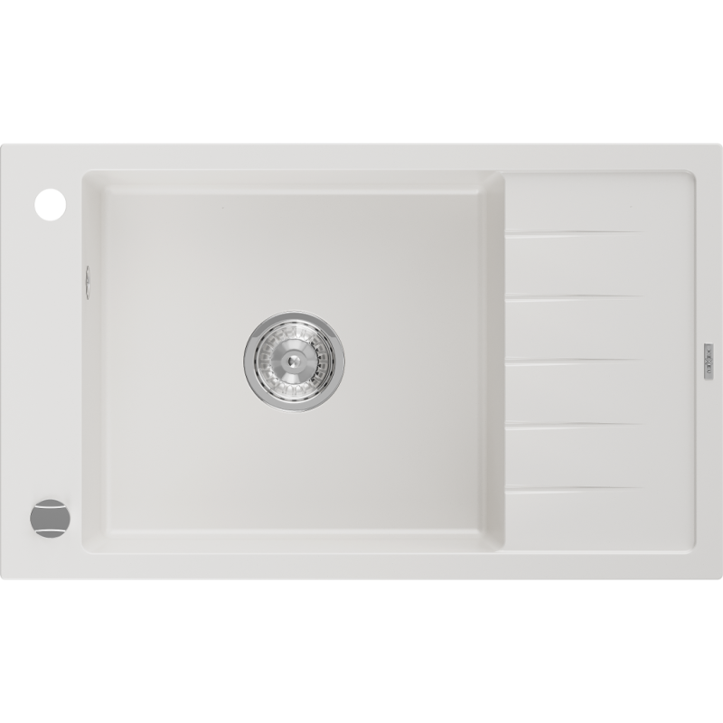 Mexen Elias Évier en granit à 1 bac avec égouttoir 795 x 480 mm, blanc, siphon chromé - 6511791005-20