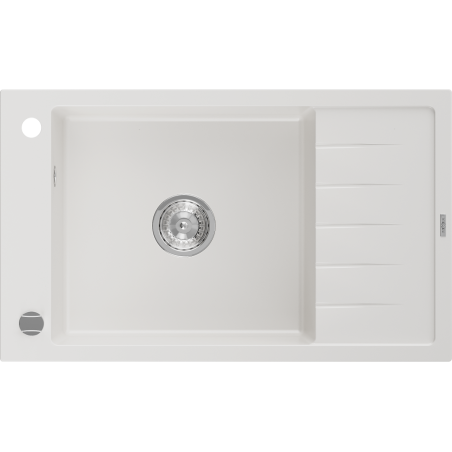 Mexen Elias Évier en granit à 1 bac avec égouttoir 795 x 480 mm, blanc, siphon chromé - 6511791005-20