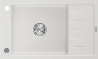 Mexen Elias Évier en granit à 1 bac avec égouttoir 795 x 480 mm, blanc, siphon chromé - 6511791005-20